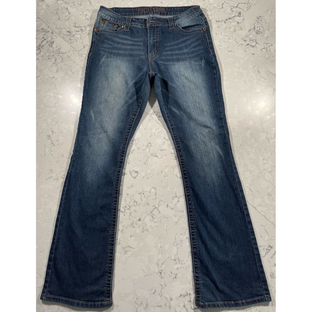 Rich Girl Bootcut Jeans Womens 15 Blue Medium Wash Embellished Rhinestone Y2K